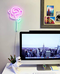 15" x 9" inch LED Neon Pink Rose Flower w/ Green Stem Wall Sign Decoration
