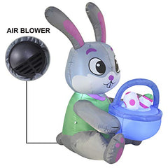 Easter Inflatable Decorations 5 ftl Easter Bunny & Basket w/ Build-in LEDs