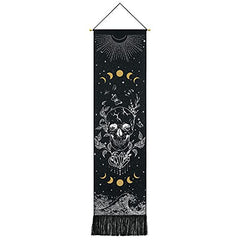Skull Tapestry Moon Phase Tapestry Stars Starry  Black Skeleton Tapestry Butterflies Tapestry