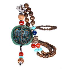 Vintage Long Turquoise Wood Beads Necklace for Women