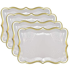 10 Rectangle Trays with Gold Rim Border for Elegant Dessert Table Serving
