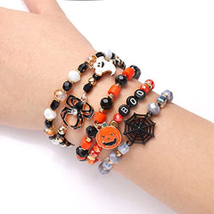 Halloween Beaded Bracelets Pumpkin Spider Ghost Charms Bracelets BOO Stretch Bracelets Holiday Set