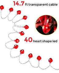 14.5ft 40LED Valentines Day Decorations String Lights, Heart Shape