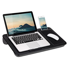 Home/Office Lap Desk w/ Device Ledge, Mouse Pad, & Phone Holder - Black -Fits Up to 15.6 Inch Laptops