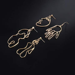 4 Pair Gold Face Earrings Abstract Design