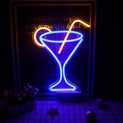Cocktail Martini Neon Signs for Room Night Light Decoration USB Operated (17”x 13â€?