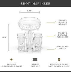 6 Shot Glass Dispenser & Shot Glasses Set, 32oz Liquor Dispenser