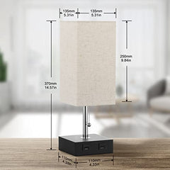 Bedside Table Lamps w/ Dual USB Charging Ports,(Pack of 2)