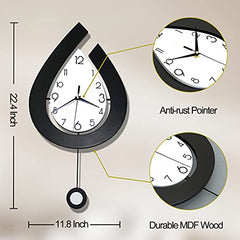 Large Modern Wall Clocks w/ Pendulum Battery Operated, 22.4" Non Ticking