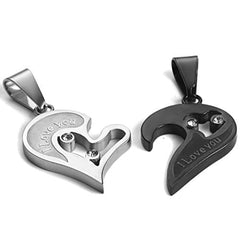 Magnetic Couples Bracelets &  Necklace Pendant Love Heart CZ Puzzle Matching Jewelry Set