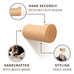 Natural Wooden Wall Hooks - Pack of 4