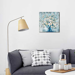 White Flower in Blue Bottle  Wall Art Canvass