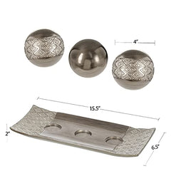 Decorative Tray and Orbs Balls Set - (Brushed Silver)