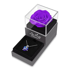 Preserved Rose w/ Heart Necklace -Real Rose Gifts for Valentines Day