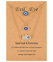 Gold Dainty Evil Eye Necklace & Hamsa Necklace Turkish Blue Eye Pendant for Women
