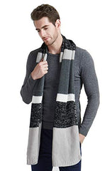 Men's Winter Scarf, Color Block Striped Long Scarf Knit Wool Cashmere Feel Soft Fashion Scarves