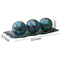 12.4â€?Mosaic Glass Decorative Tray Dish Plate w/ 3pcs 3" Decorative Orbs