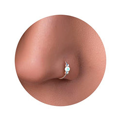 Tiny White Opal Nose Ring â€?Thin 24 Gauge 7mm nose piercing hoop - 925 sterling silver Nose Hoop