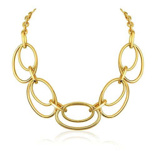Gold Cable Link Pendant Necklace: 14k Gold Plated Loop Chain Link Statement Choker Necklace for Women