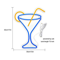 Cocktail Martini Neon Signs for Room Night Light Decoration USB Operated (17”x 13â€?