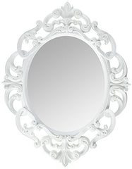 Oval Vintage Wall Mirror, White, 11.5 x 15 Inch