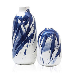 Oriental Blue & White Ceramic Vase Set of 2, Glazed Vases for Home Decoration, 7.2â€?& 11.4â€?Tall