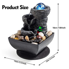 Waterfall Meditation Fountain w/ Many Natural River Rock LED Lights & Rolling Decorative Bubble Balls