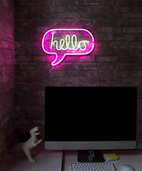 17â€?x 12â€?inch LED Neon 'White & Pink “helloâ€?Word Bubble" Sign for Cool Light Decoration