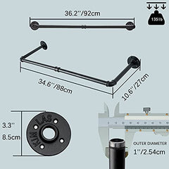 36''L Industrial Pipe Clothes Rack w/ 3 S-Shaped Hooks
