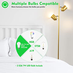 Gold Floor Lamp w/ 2 Adjustable Rotating Lights,  2x5W LED Bulbs Included