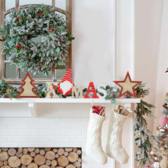 3 Pieces Christmas Decor Xmas Block Wooden Farmhouse Winter Wooden Decor Gnome Tabletop Decoration for Party Holiday Living Room Dining Table Mantel Tiered Tray Gift