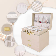 Jewelry Organizer Box, Jewelry Holder Organizer Box, PU Leather Jewelry Box, Gift Idea for Valentine's Day, Birthday, Mother's Day, Christmas (Champagne)