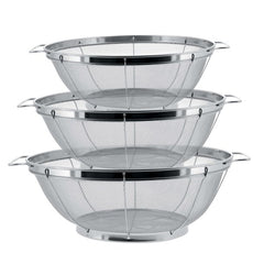 3 Piece Colander Set-Stainless Steel Wired Mesh Strainer Baskets with Wide Handles-11"-5 Quart 9.5"