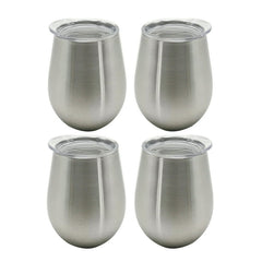 Double Wall Stainless Steel 10 oz (10 Fluid Ounces) Silver Wine Tumblers, 4 Pack
