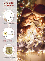 Christmas Tree Beads Garland Decorations - 66Ft Strands Chain Pearls Beads String for DIY Christmas Tree Wreath, Xmas Decor Beaded Garlands for Stairs Fireplace Wedding Holiday Party Gift (Gold)