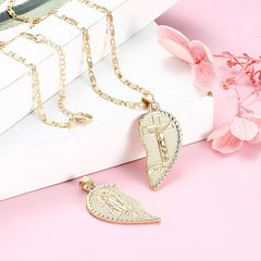 18K Gold Plated Couples Necklace Virgin Mary Necklace Jesus Necklace Heart Necklace Plated Gold Necklace Couple Jewelry for Him and Her