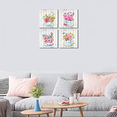 Pink Flower Canvas Wall Art Decor 12x12 - 4 Panels & Ready to Hang