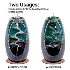 Ceramic Backflow Incense Holder Waterfall Incense Burner Bundle includes 120 Backflow Incense Cones + 30 Incense Sticks, Aromatherapy Home Decor