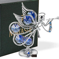 Guardian Angel Figurine Crystal Studded Ornament (Flying Angel, Chrome/Silver)