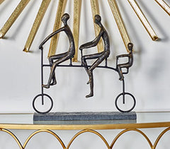 Men Riding Bicycle Sculpture, Brass/Black