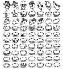 Cool Silver Vintage Gothic Punk Rings Set for Men Girls Women