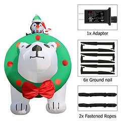 8FT Christmas Inflatable Polar Bear w/ Penguin & LEDs