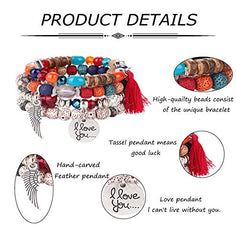 8 Pcs Bohemian Wood Beaded Bracelets Set for Women