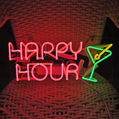 Cocktails Happy Hour Art Light Handmade Glass Neon Lights Sign for Home Decoration