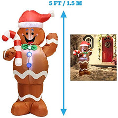 5ft Self-Inflatable Gingerbread Man with Candy Canes