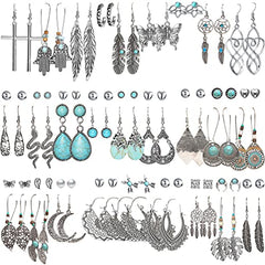 45 Pairs Bohemian Silver Drop Dangle Hypoallergenic Fashion Vintage Earrings Set