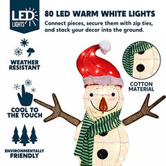 3.5ft 3D Cotton Snowman w/ Christmas Hat 80 LED Warm White