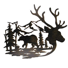 Deer & Bear in the Forest Pine Tree Wall Decoration 14 x 12 Inches