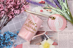 Best Mother In Law Coffee Mug Best 14 Ounce Pink w/ Gift Box Spoon Coaster