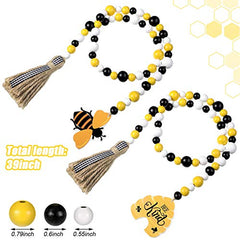 2 Pcs Bee Wood Bead Garland w/ Tassels Rustic Farmhouse Home Decorations